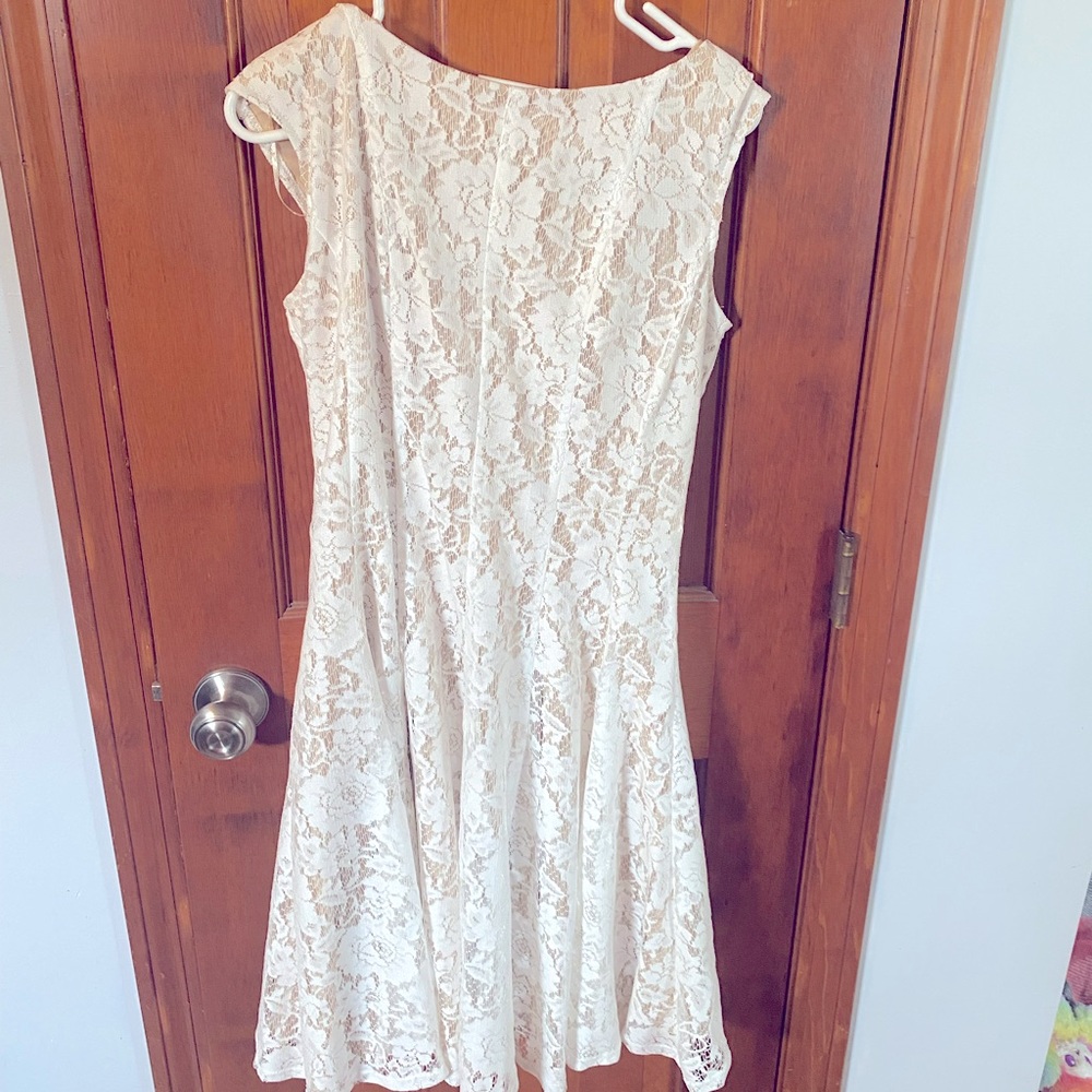 Sleeves white lace dress